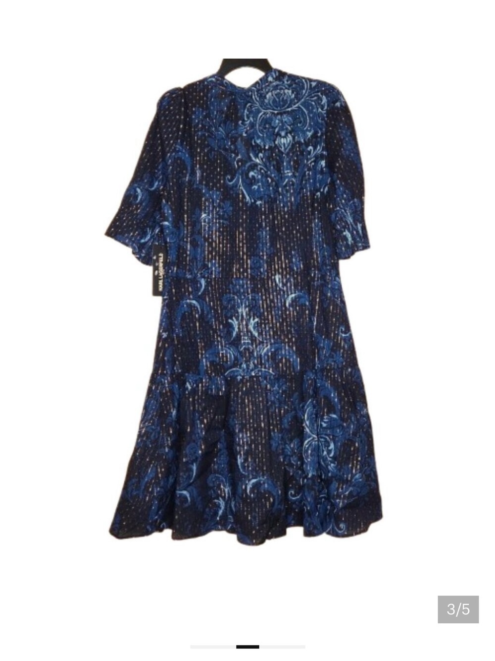 Karl Lagerfeld Black and Navy Floral Midi Dress with Chain Belt - Picture 3 of 9